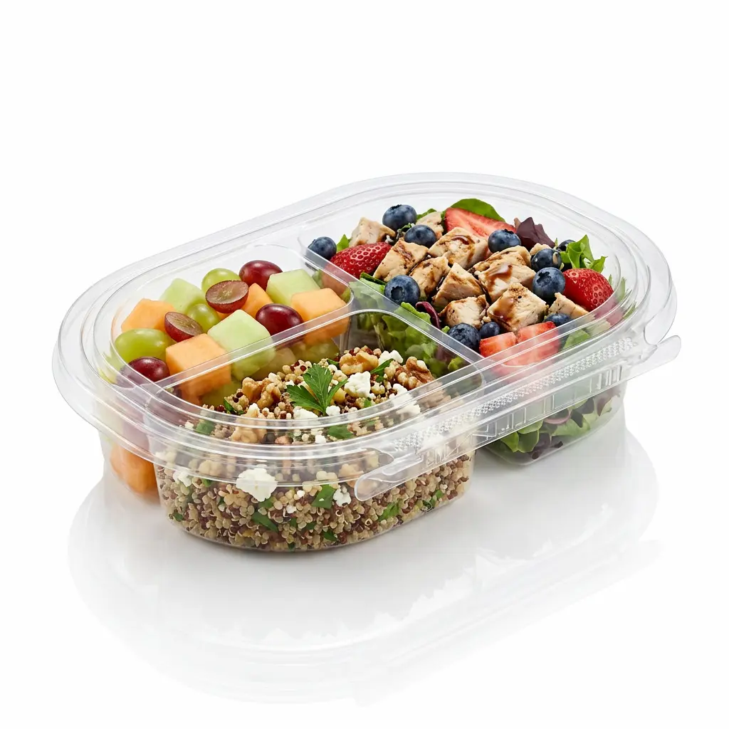 24oz-rpet-three-compartment-tamper-evident-container-berry-chicken-harvest-salad 24 oz RPET three-compartment tamper evident food container for berry chicken harvest salad