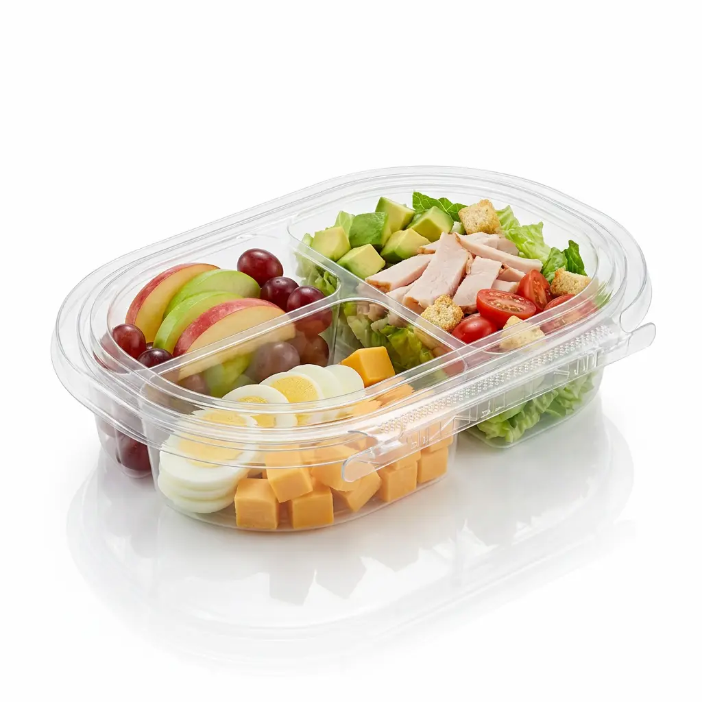 24oz-rpet-three-compartment-tamper-evident-container-turkey-avocado-chef-salad 24 oz RPET three-compartment tamper evident food container for turkey avocado chef salad