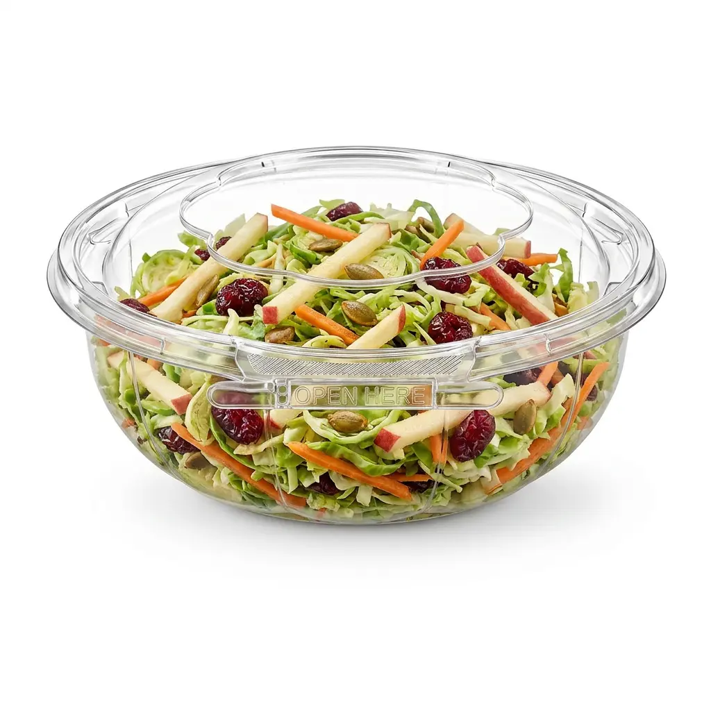 24 oz tamper evident PET bowl with anti-fog dome lid for Brussels sprout apple slaw salad