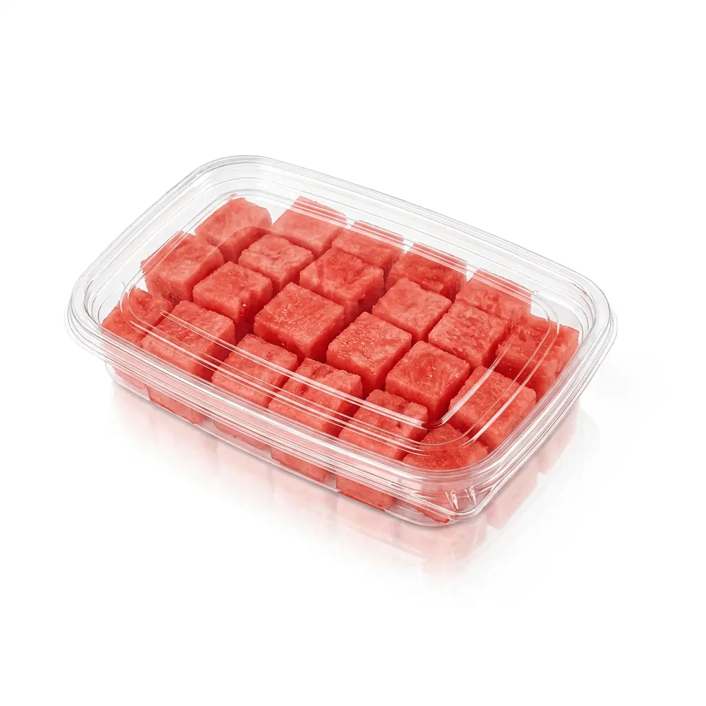 27OZ 800ML Clear Single-Compartment Container filled with fresh watermelon cubes for fruit packaging