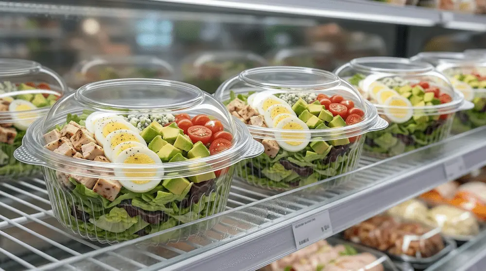 27oz clear PET hinged salad bowl for chicken avocado salad packaging