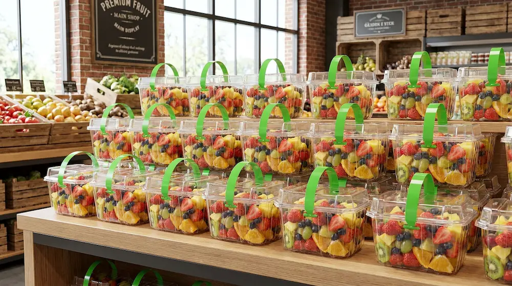 2LB PET fresh-cut fruit container for premium fruit shop display