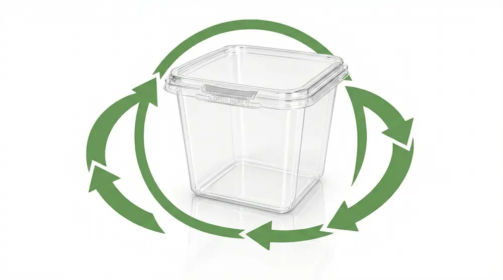 32OZ 950ml clear square RPET tamper-evident container recyclable packaging concept