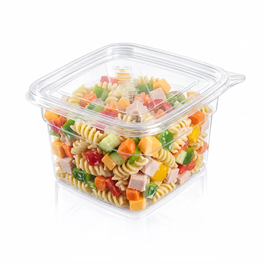 34OZ Clear PET Square Deli Container with American Pasta Salad