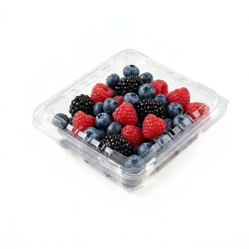 4.5oz Clamshell Produce Container assortment for raspberries, blackberries, blueberries, and mixed berries