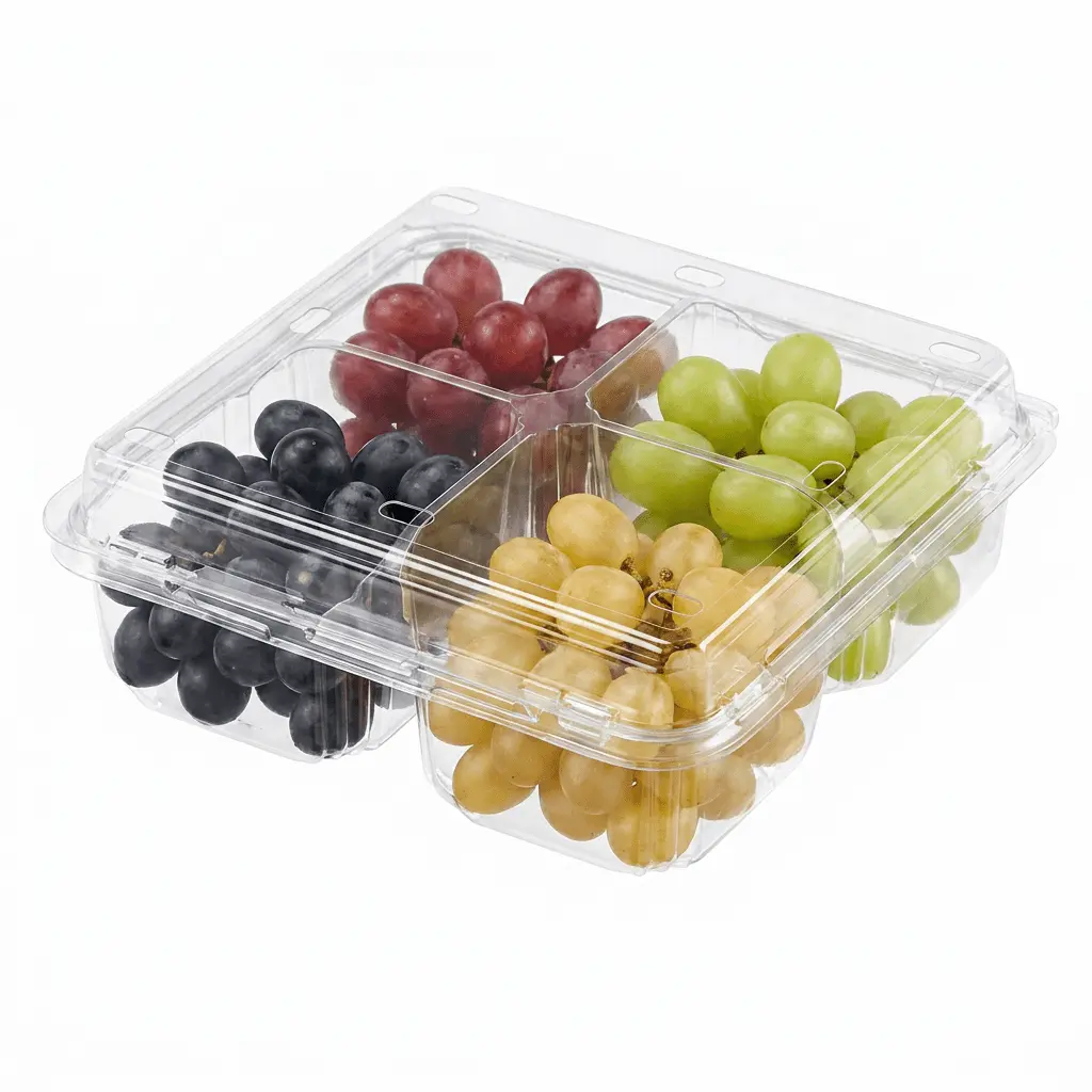 4-compartment-pet-clamshell-container-assorted-grapes 4 Compartment PET Clamshell Container for assorted grape packaging