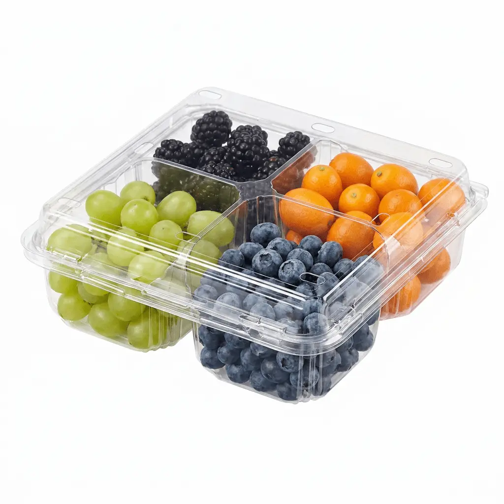 4-compartment-pet-clamshell-container-kumquat-green-grape-blueberry-blackberry 4 Compartment PET Clamshell Container with kumquats, green grapes, blueberries, and blackberries