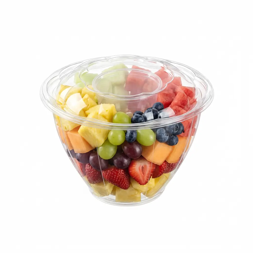 48OZ PET Salad Bowl for Fresh Mixed Fruit Salad