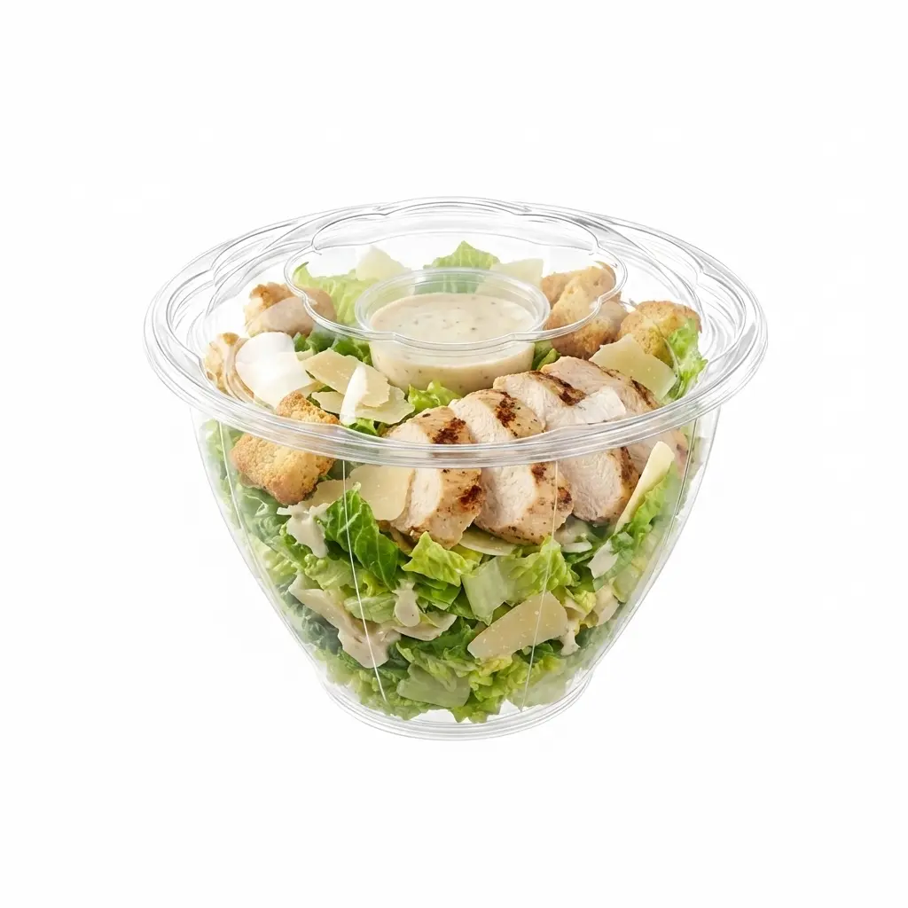 48OZ PET Salad Bowl for Grilled Chicken Caesar Salad