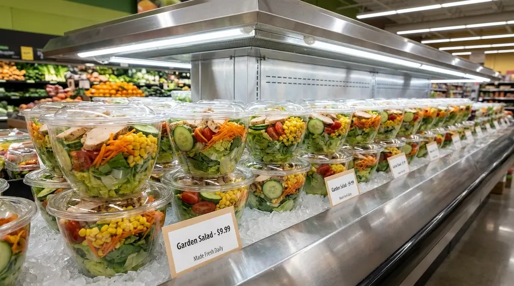 48oz PET salad bowl for upscale supermarket ready-to-eat salad display