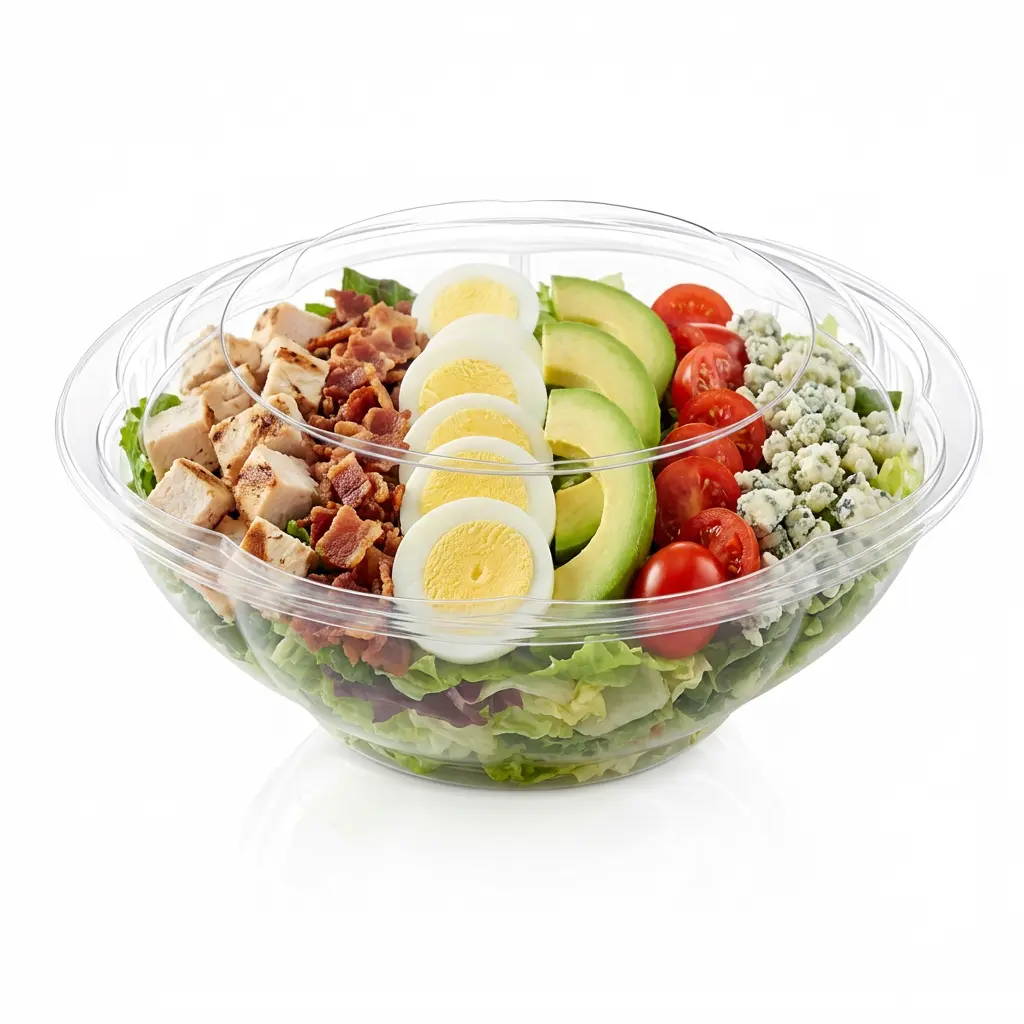 64OZ PET Salad Bowl for Large Salads, Fruit Platters, and Shared Chilled Food Packaging 5 64OZ PET Salad Bowl for Deluxe Cobb Share Salad