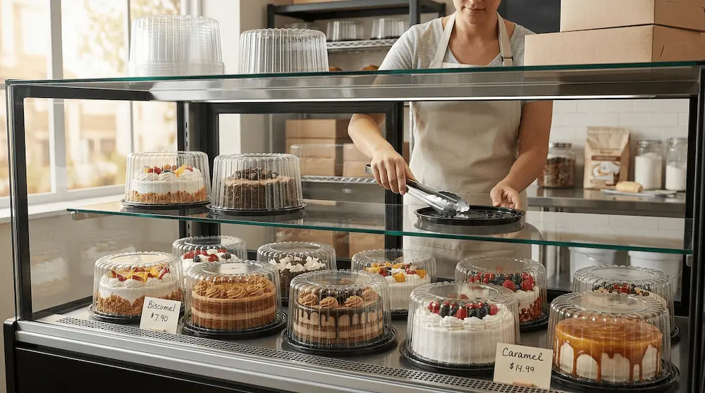 7 inch round plastic cake containers with high dome lids for neighborhood bakery display