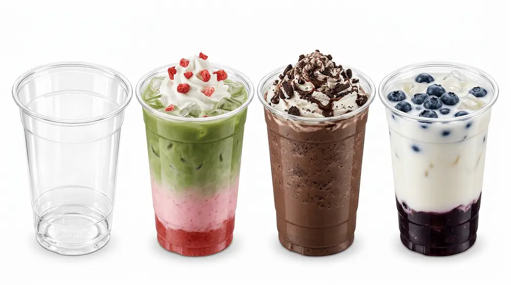 78mm 9oz clear PET rPET cold cup for iced drinks smoothies and dessert beverages