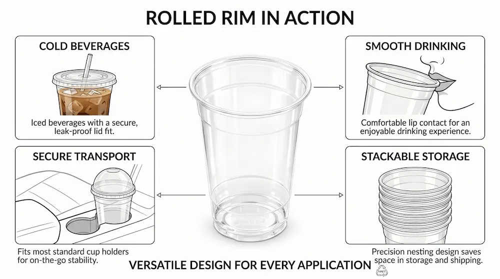 78mm 10oz clear PET rPET cold cup rolled rim structure and usage guide