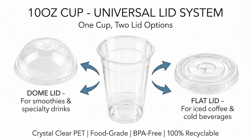 78mm 10oz clear PET rPET cold cup universal lid system with dome and flat lids