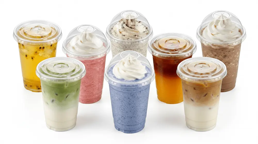 78mm 10oz clear PET rPET cold cups with dome and flat lids for assorted beverages