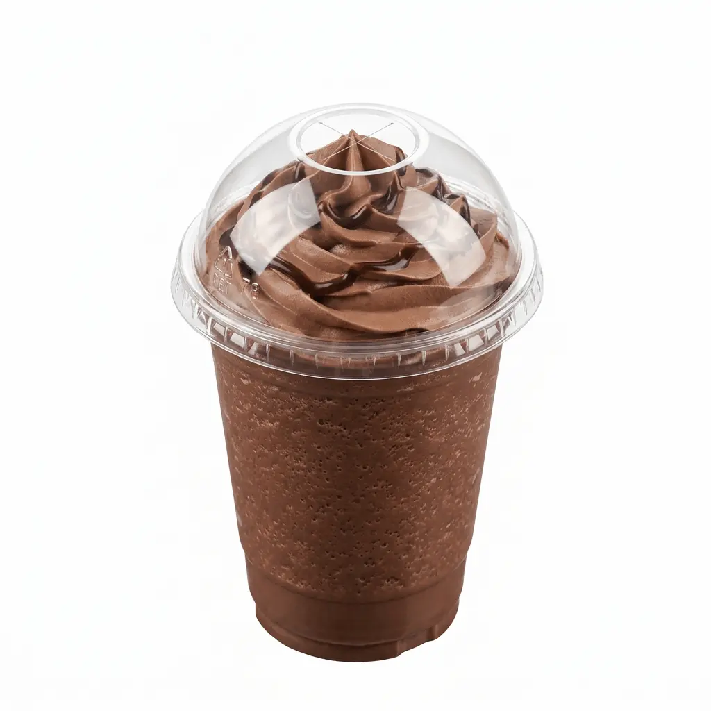 78mm-9oz-clear-pet-rpet-cold-cup-chocolate-frappuccino-dome-lid 78mm 9oz clear PET rPET cold cup with chocolate frappuccino dome lid