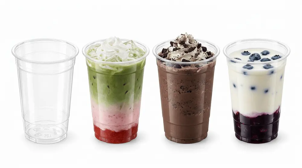 78mm 9oz clear PET rPET cold cup for iced drinks smoothies and dessert beverages