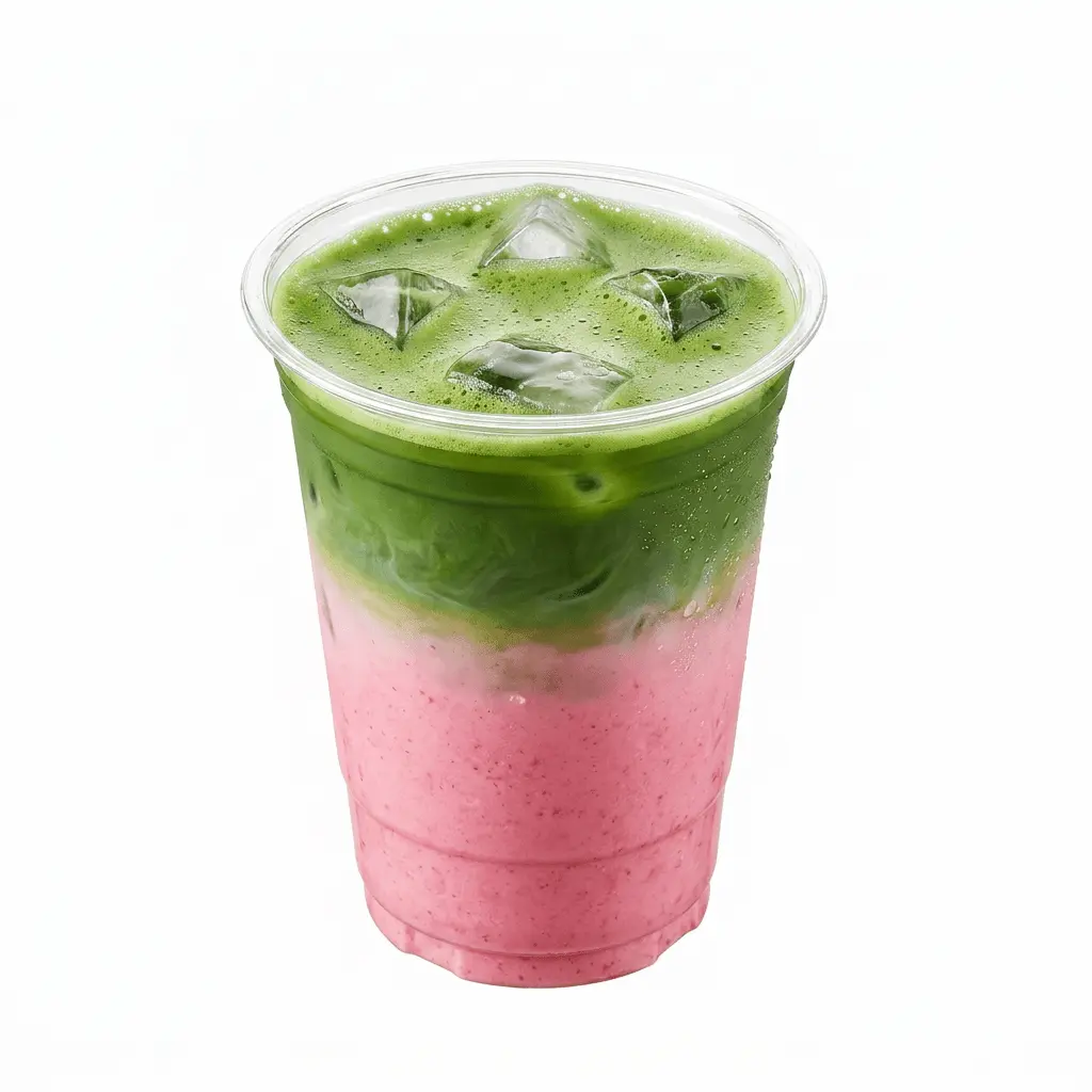 78mm-9oz-clear-pet-rpet-cold-cup-strawberry-matcha-latte 78mm 9oz clear PET rPET cold cup for strawberry matcha latte