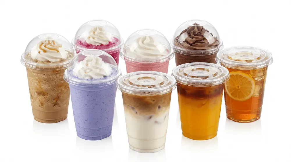 78mm 9oz clear PET rPET cold cups with dome and flat lids for assorted cold drinks
