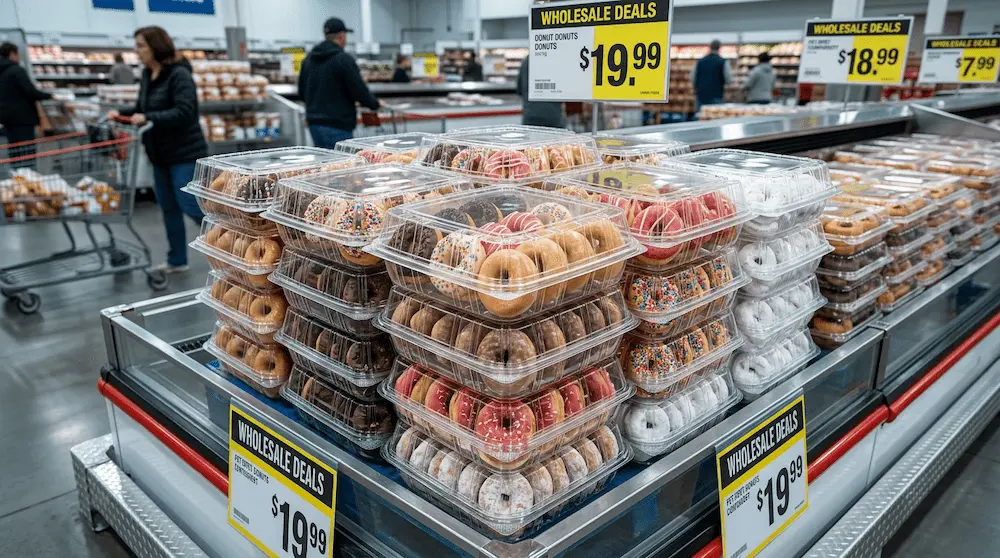 8in clear hinged PET plastic clamshell containers for donut display in wholesale bakery section