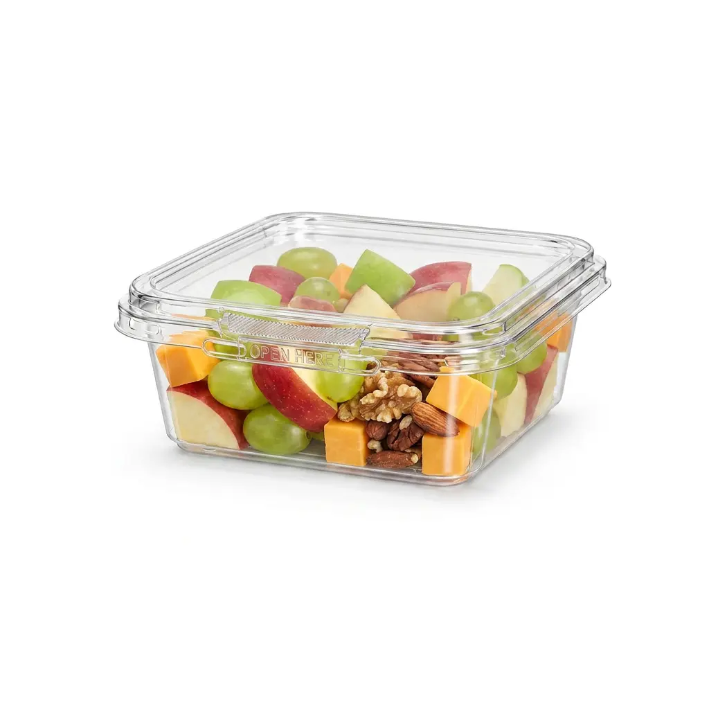 8oz-240ml-clear-square-pet-tamper-evident-container-cheese-nut-fruit-snack 8OZ/240ml Clear Square PET Tamper Evident Containers for cheese nut and fruit snack packaging