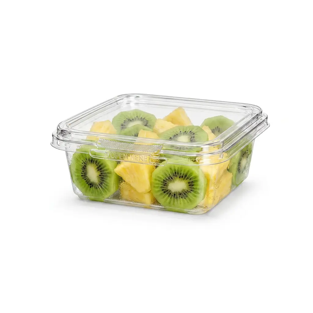 8OZ/240ml Clear Square PET Tamper Evident Containers for kiwi and pineapple fruit packaging