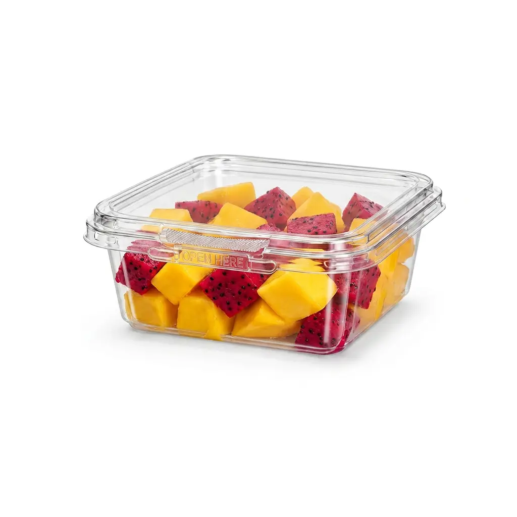 8oz-240ml-clear-square-pet-tamper-evident-container-mango-dragon-fruit 8OZ/240ml Clear Square PET Tamper Evident Containers for mango and dragon fruit cups