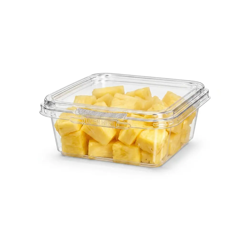 8oz-240ml-clear-square-pet-tamper-evident-container-pineapple 8OZ/240ml Clear Square PET Tamper Evident Containers for pineapple chunks