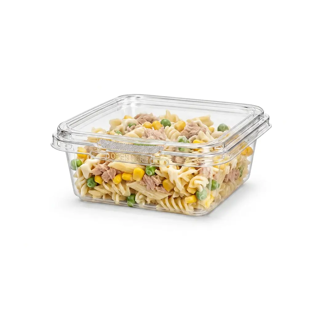 8oz-240ml-clear-square-pet-tamper-evident-container-tuna-pasta-salad 8OZ/240ml Clear Square PET Tamper Evident Containers for tuna pasta salad