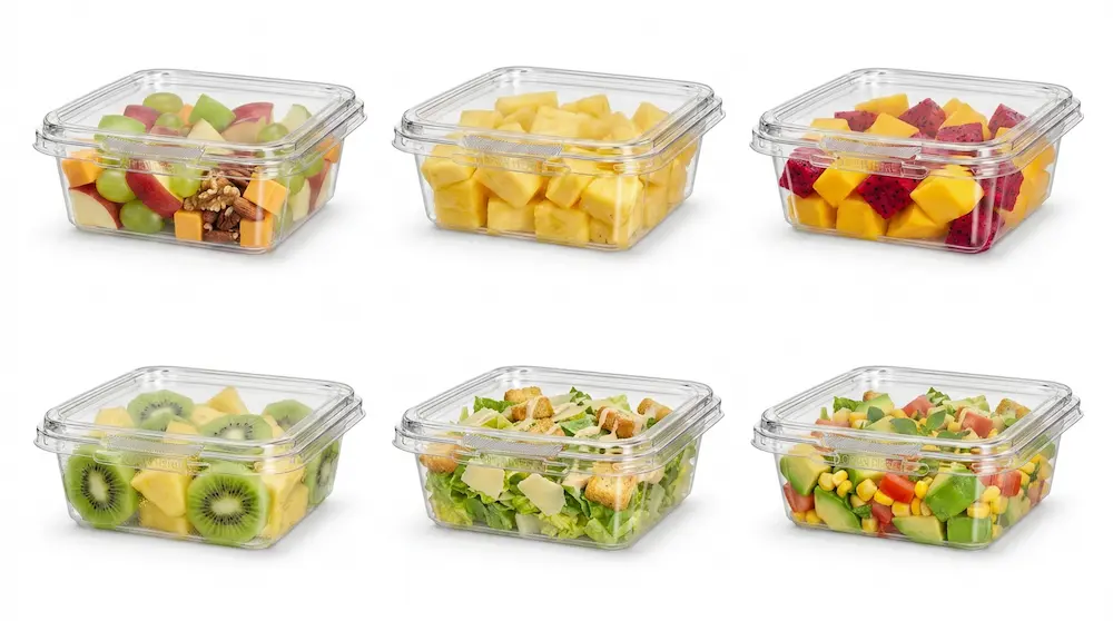 8OZ/240ml Clear Square PET Tamper Evident Containers for fruit salad and deli food applications