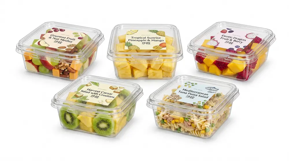 8OZ/240ml Clear Square PET Tamper Evident Containers with custom food labels