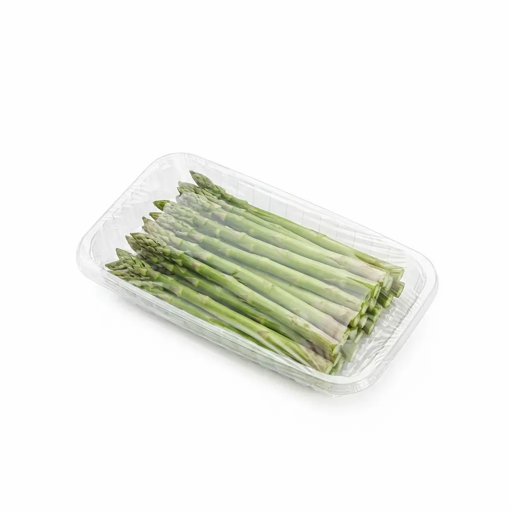 9 78 x 6 18 x 1 18 Clear PET Meat Tray Asparagus Retail Pack