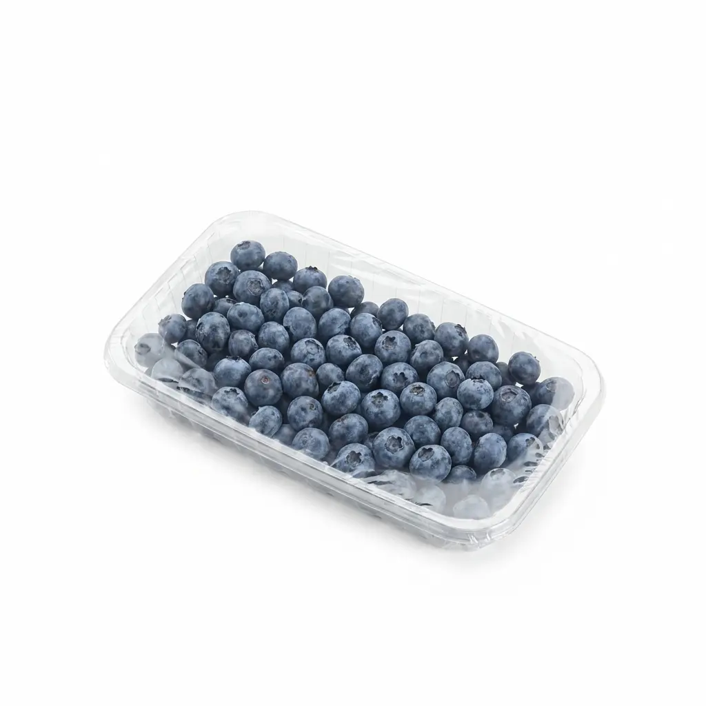 9 78 x 6 18 x 1 18 Clear PET Meat Tray Blueberry Retail Pack