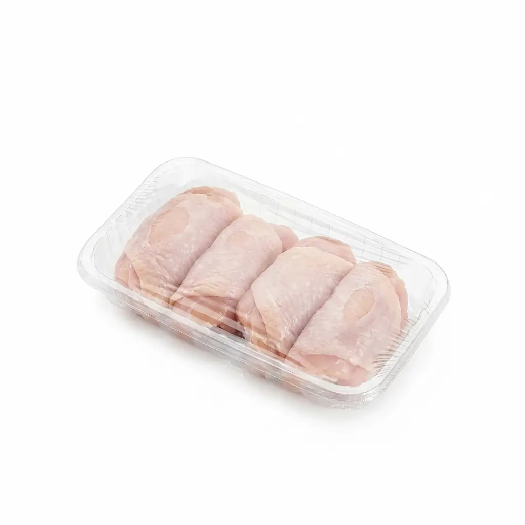 9 78 x 6 18 x 1 18 Clear PET Meat Tray Chicken Thigh Retail Pack