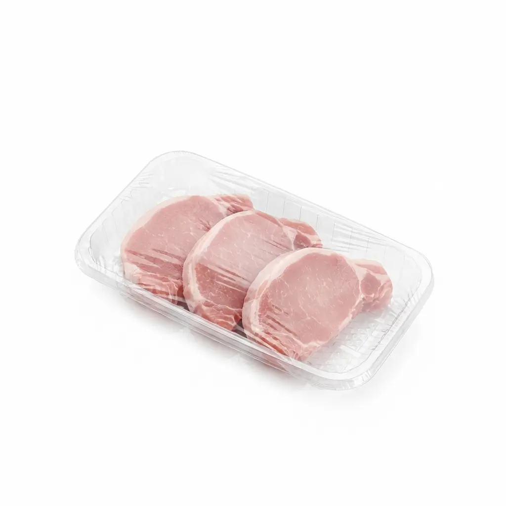 9 78 x 6 18 x 1 18 Clear PET Meat Tray Pork Chop Retail Pack