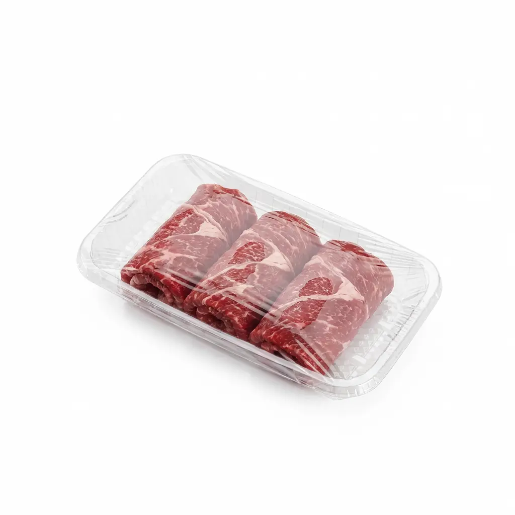 9 78 x 6 18 x 1 18 Clear PET Meat Tray Rolled Beef Retail Pack