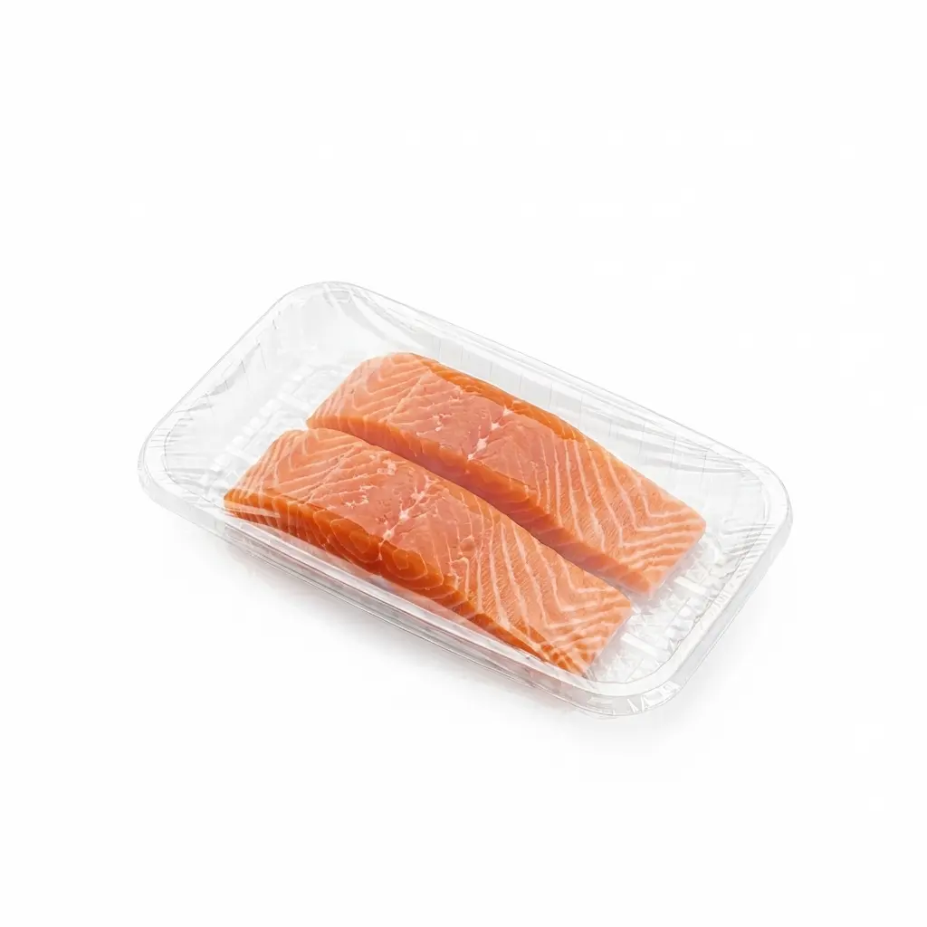 9 78 x 6 18 x 1 18 Clear PET Meat Tray Salmon Fillet Retail Pack