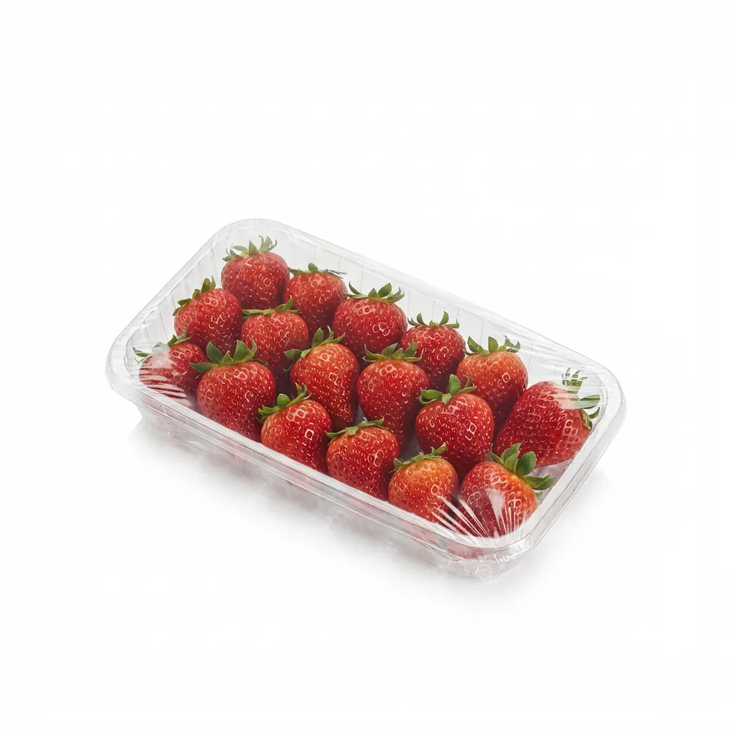 9 78 x 6 18 x 1 18 Clear PET Meat Tray Strawberry Retail Pack