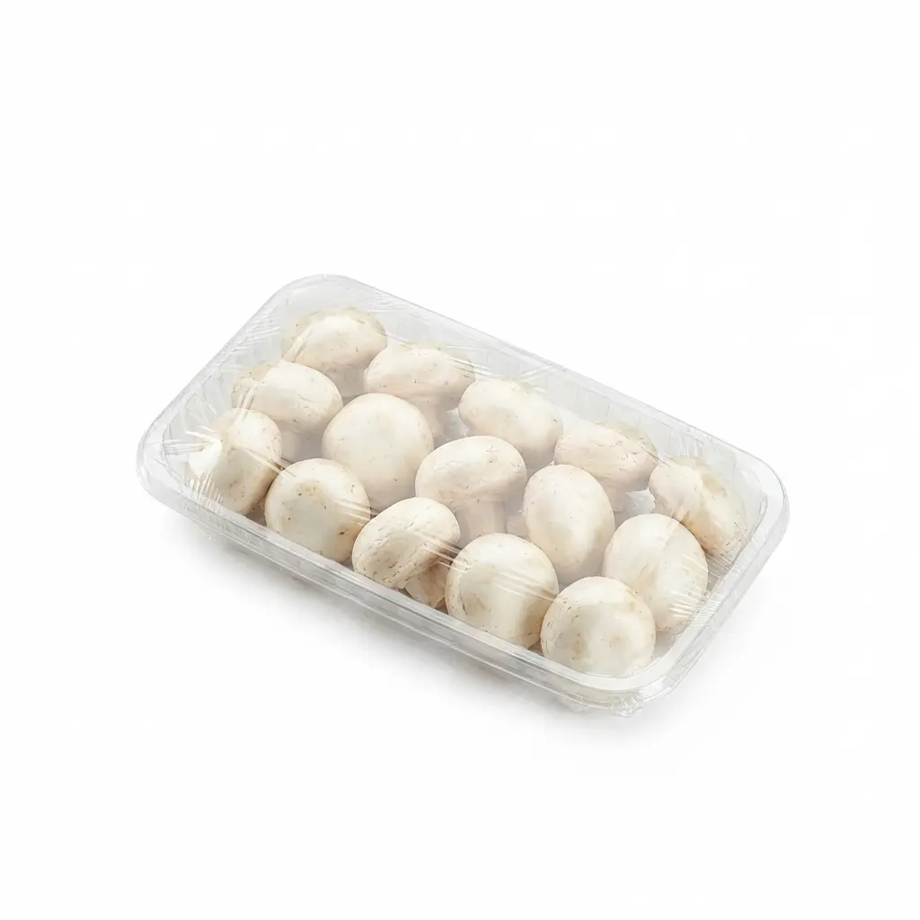 9 78 x 6 18 x 1 18 Clear PET Meat Tray White Mushroom Retail Pack