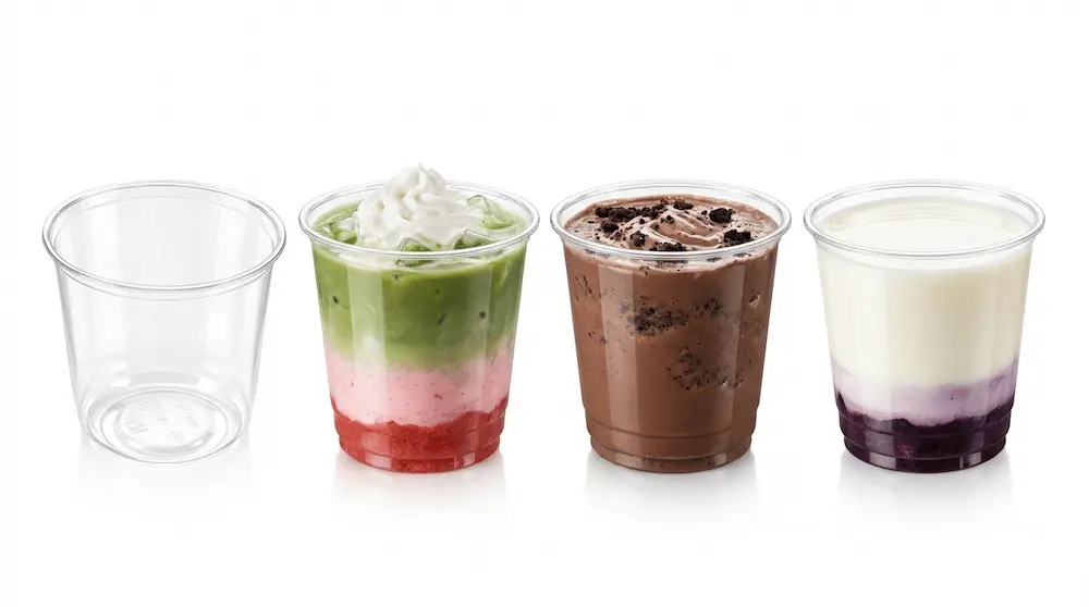 90mm 10oz 300ml clear PET/RPET cold cup for matcha drinks, chocolate smoothies, yogurt beverages, and small cold drinks
