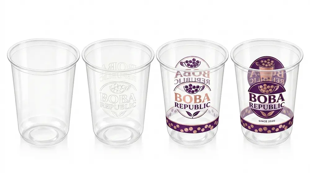 90mm 14oz 430ml clear PET/RPET cold cup custom printing options for boba tea and beverage brands