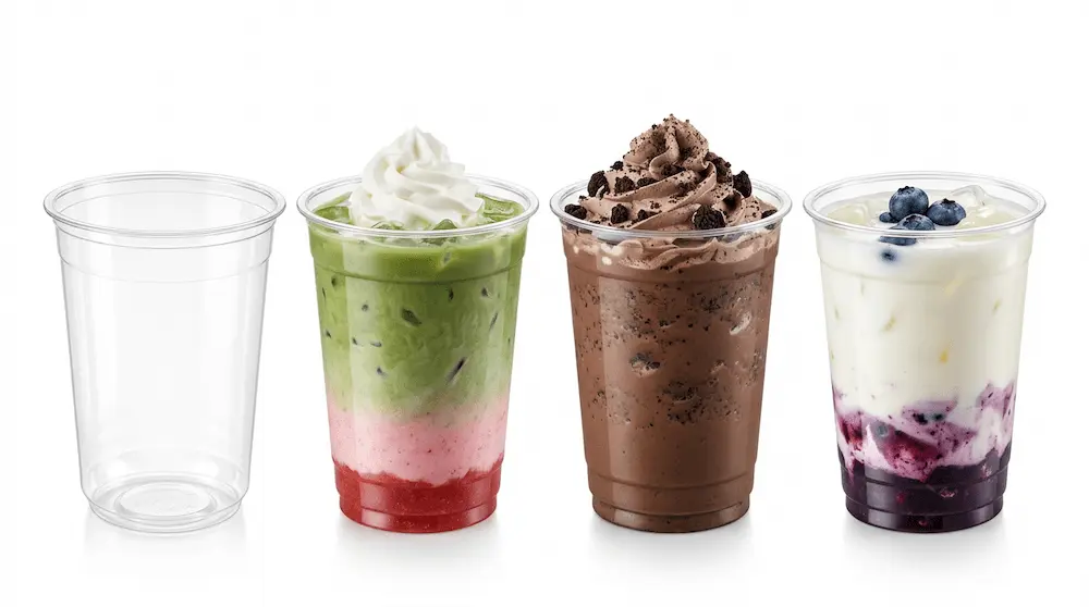 90mm 14oz 430ml clear PET/RPET cold cup for matcha drinks, chocolate smoothies, yogurt beverages, and berry drinks