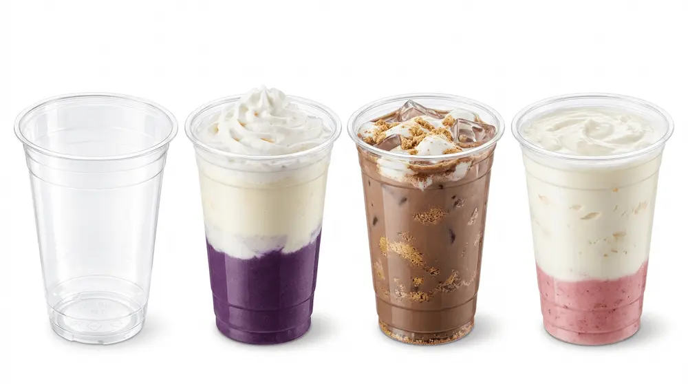 90mm 16oz 470ml clear PET/RPET cold cup for smoothies, frappes, milk drinks, and dessert beverages