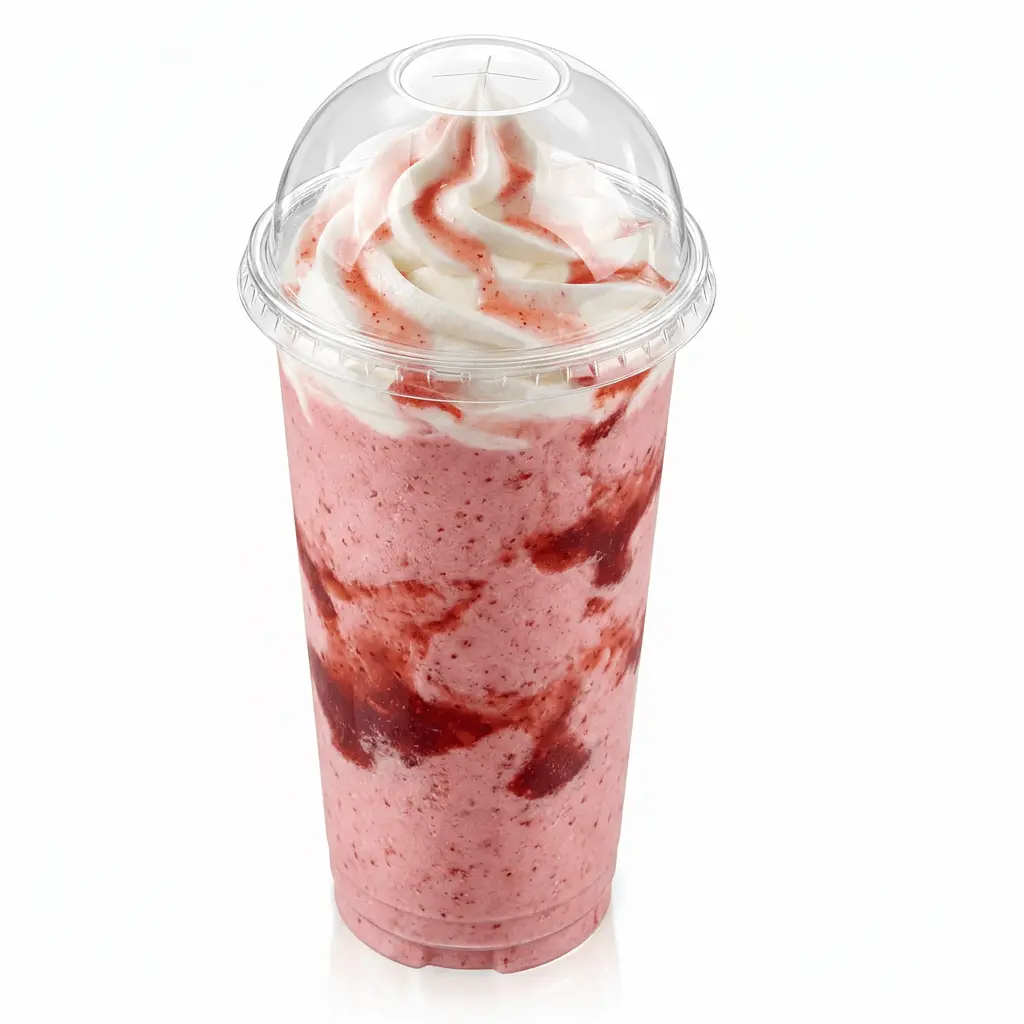 90mm-20oz-600ml-clear-pet-rpet-cold-cup-dome-lid-strawberry-frappuccino 90mm 20oz 600ml clear PET/RPET cold cup with dome lid for strawberry frappuccino and whipped cream drinks