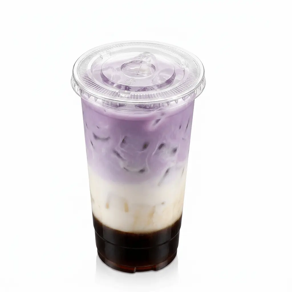 90mm-20oz-600ml-clear-pet-rpet-cold-cup-flat-lid-ube-coconut-espresso 90mm 20oz 600ml clear PET/RPET cold cup with flat lid for iced ube coconut shaken espresso