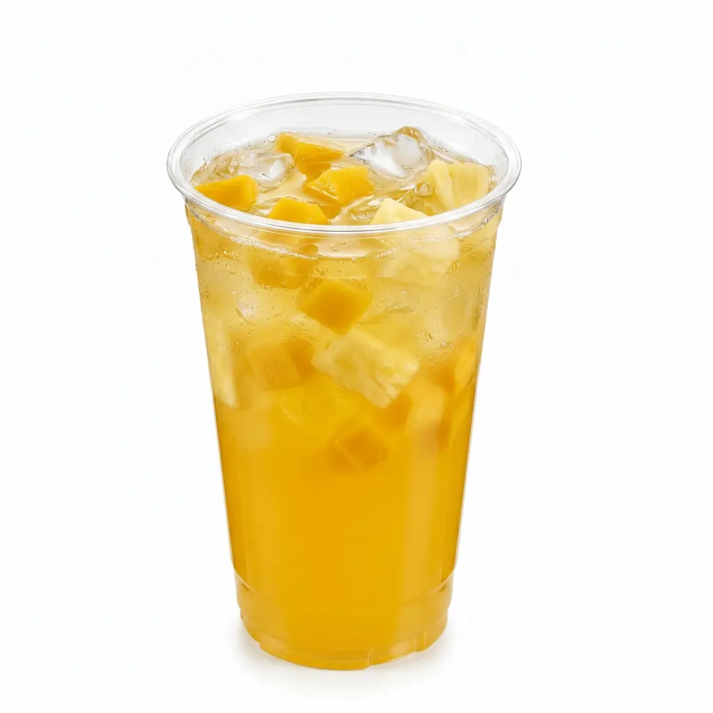 90mm-20oz-600ml-clear-pet-rpet-cold-cup-mango-pineapple-refresher 90mm 20oz 600ml clear PET/RPET cold cup for mango pineapple refresher and tropical fruit drinks