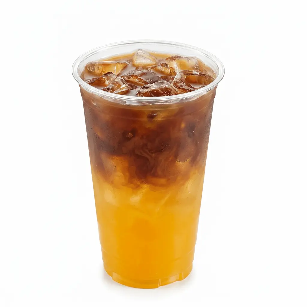 90mm-20oz-600ml-clear-pet-rpet-cold-cup-orange-iced-americano 90mm 20oz 600ml clear PET/RPET cold cup for orange iced Americano and layered coffee drinks