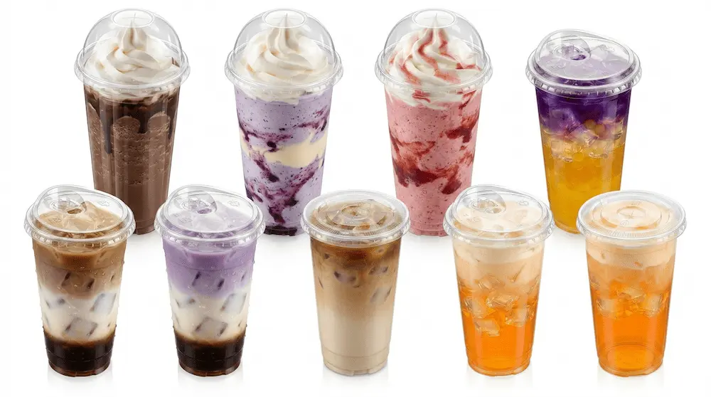 90mm 20oz 600ml clear PET/RPET cold cups with dome, flat and sip lids for iced drinks