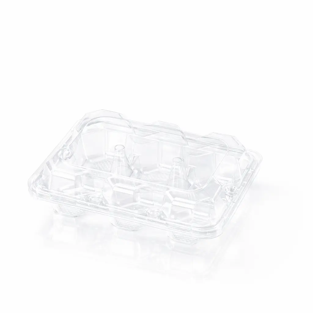 Angled Empty View of Six-Cell Clear PET Hinged Fruit Clamshell